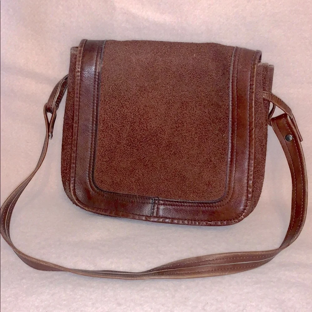 Brown Suede Crossbody Bag Satchel Saddlebag
